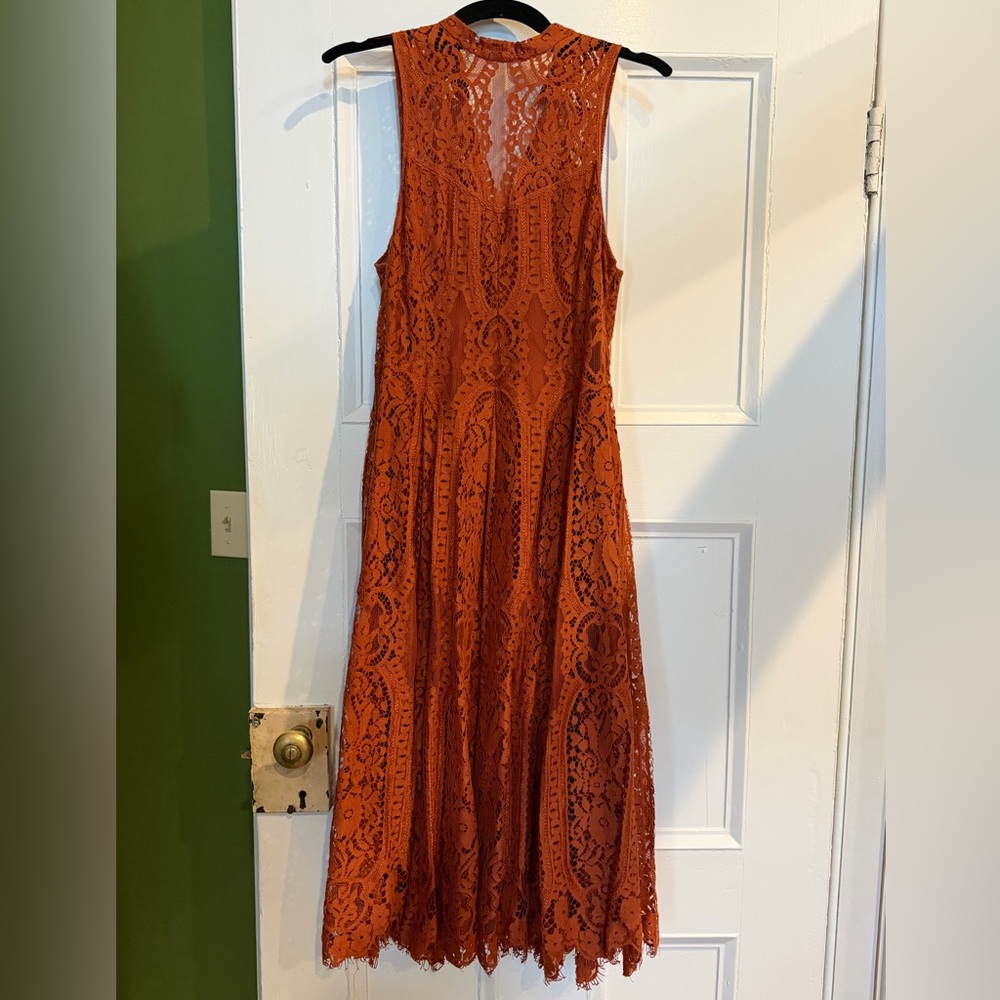Free People Backless Lace Dress in Vibrant Orange